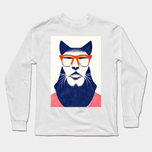 Hipster Maine Coon Cat Retro Poster Vintage Art Maine Coon Wall Hipster Pink Illustration Long Sleeve T-Shirt